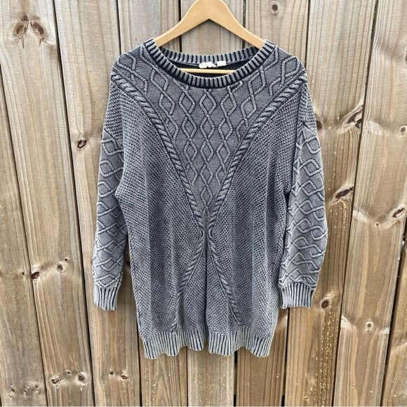Roxy Snow Day Chunky Knit Gray Sweater Dress - Picture 3 of 8